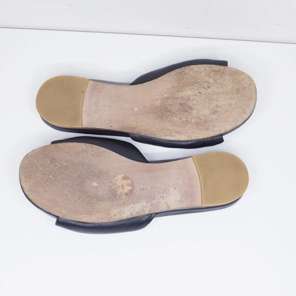 VERONICA BEARD Knotted Bow‎ Leather Slide Sandals Flat Summer Black Sz 5